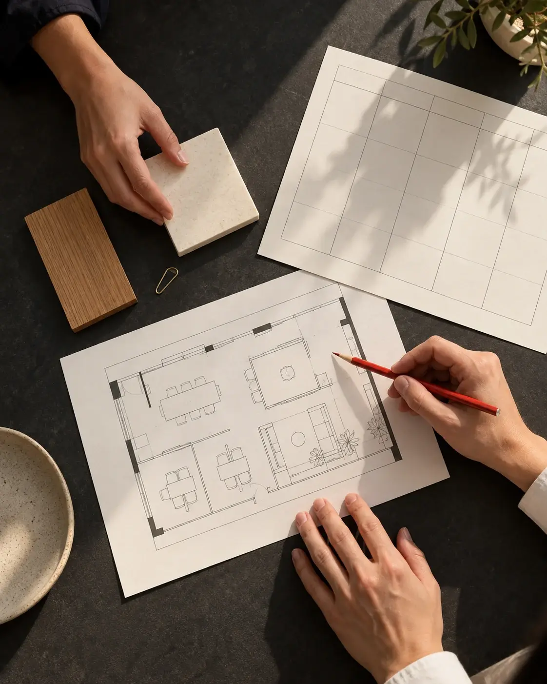 Office plans and materials arranged for the next steps
